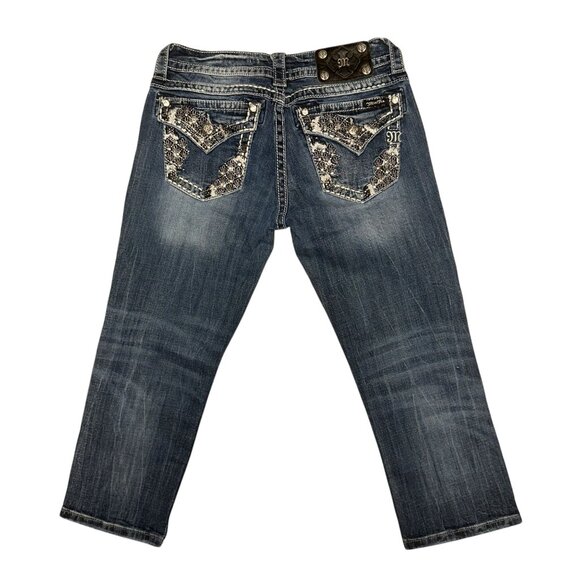 Miss Me Capris Womens Jeans 28 22 JP5810P Embroidered Studded Rhinestones Blue - Picture 5 of 8